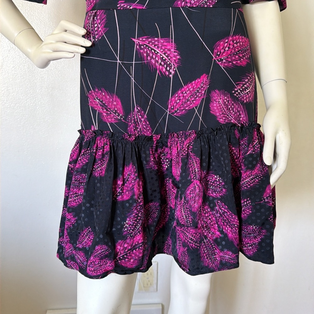 Reiss Marsali Belted Feather Print Dress Bell Sleeves Ruffled Hem Sz 4 - Picture 5 of 15